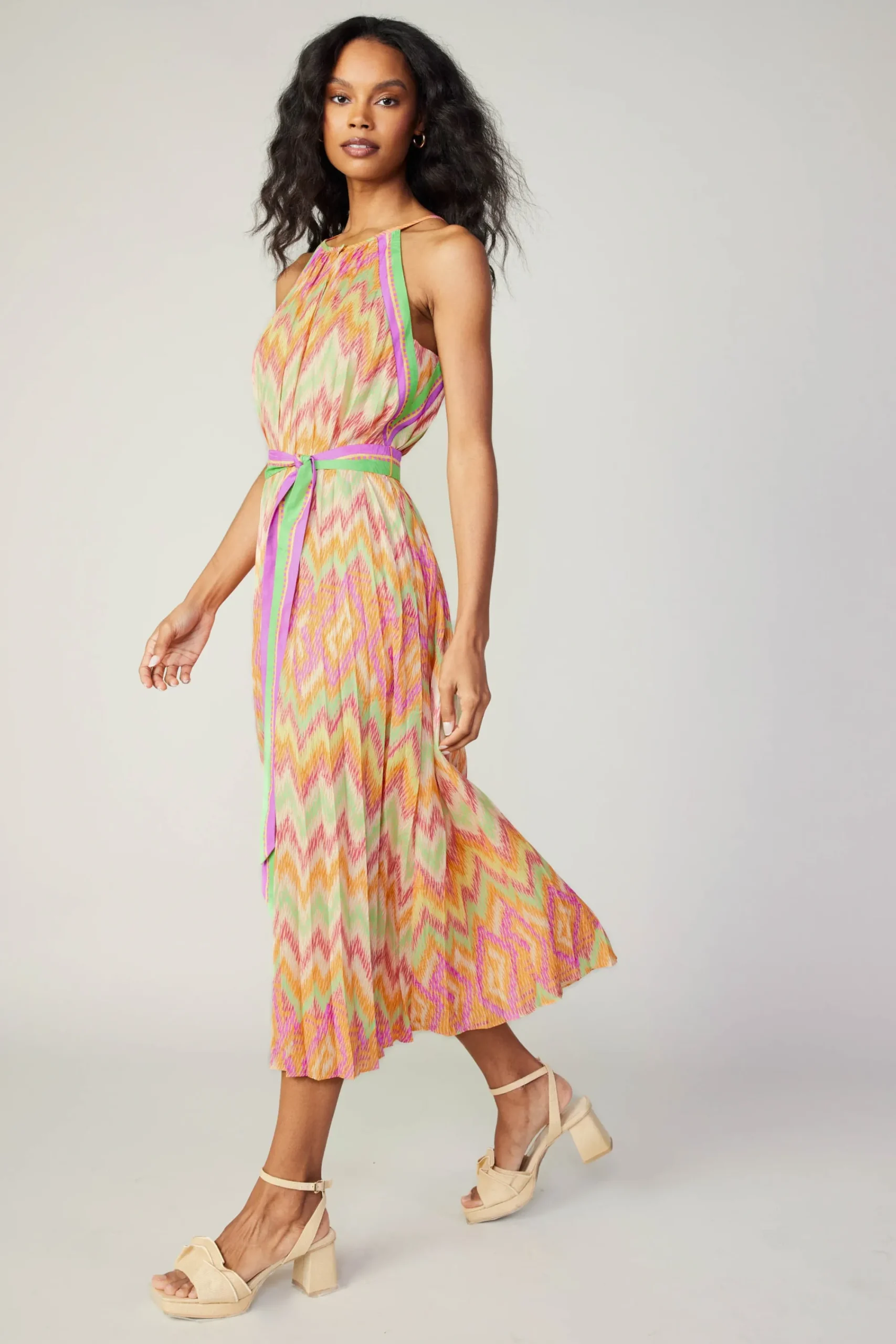 Current Air Midi Dresses-Gradient Chevron Midi Dress ORANGEMLT