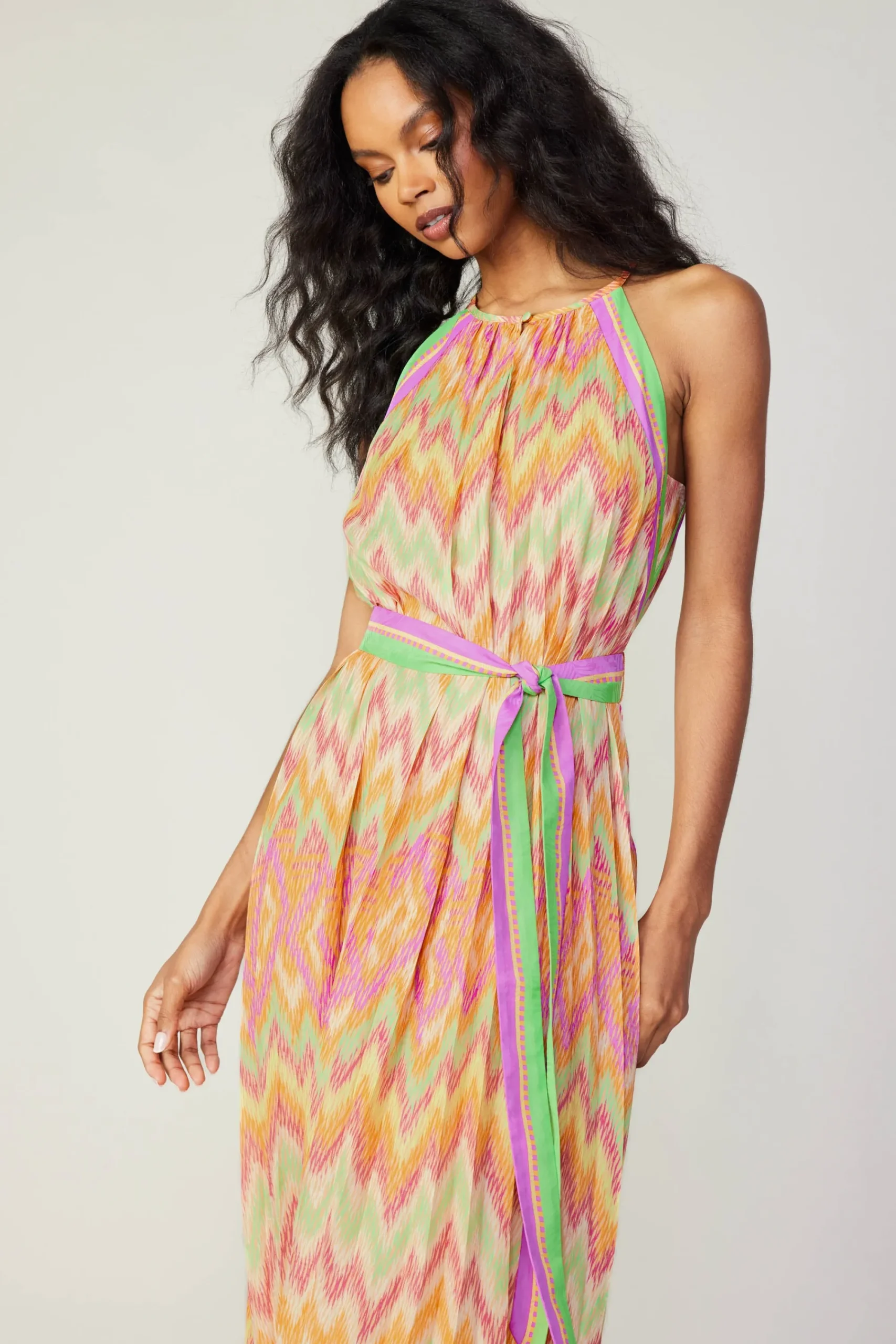Current Air Midi Dresses-Gradient Chevron Midi Dress ORANGEMLT