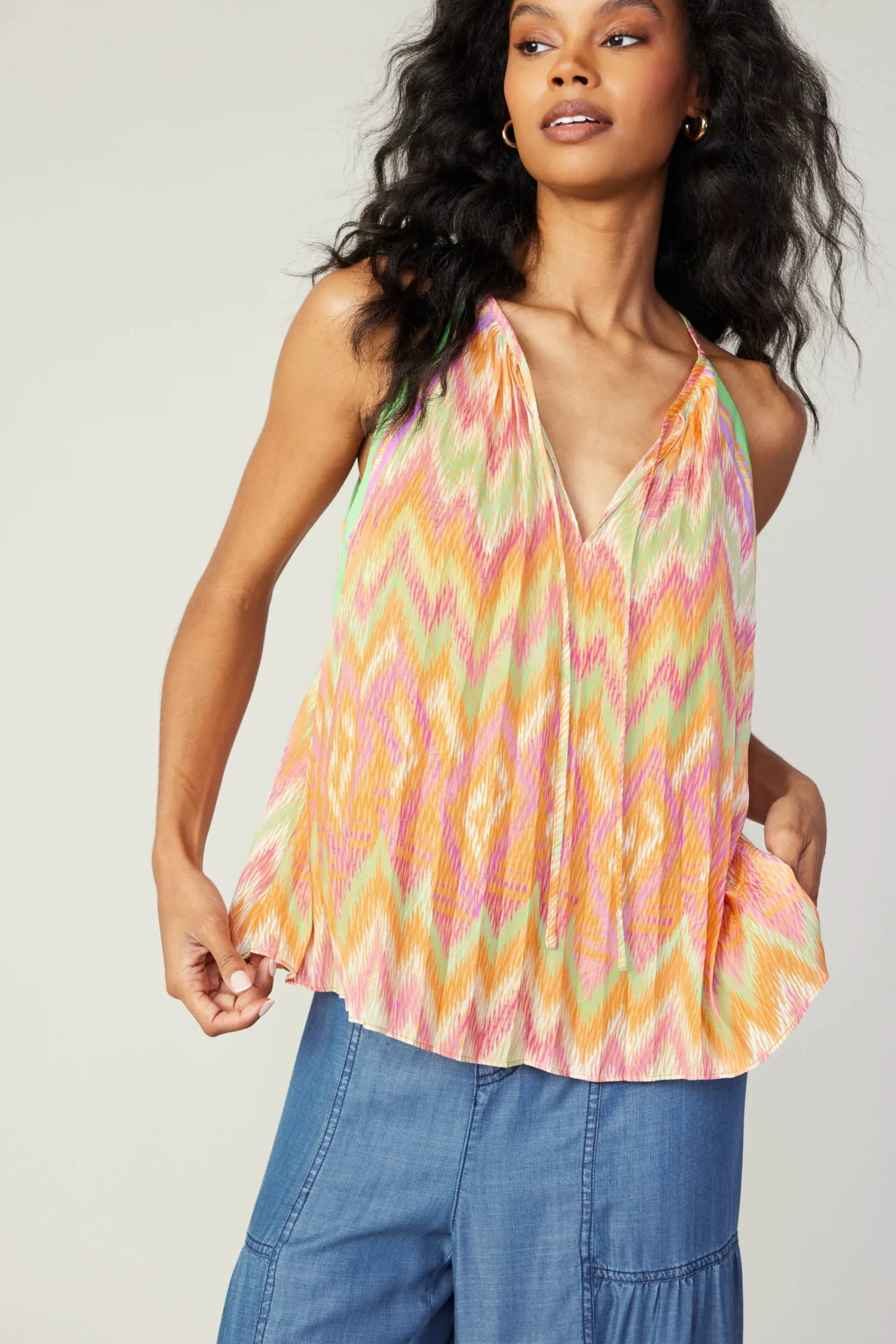 Current Air Sleeveless Tops-Gradient Chevron Tank ORANGEMLT