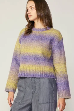 Current Air Sweaters-Gradient Sweater Top PURPLE-YELLOW