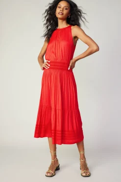 Current Air Midi Dresses-Halter Smocked Midi Dress RED