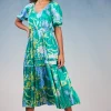 Current Air Midi Dresses-Hana Botanical Midi Dress GREENFLORAL