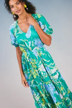 Current Air Midi Dresses-Hana Botanical Midi Dress GREENFLORAL