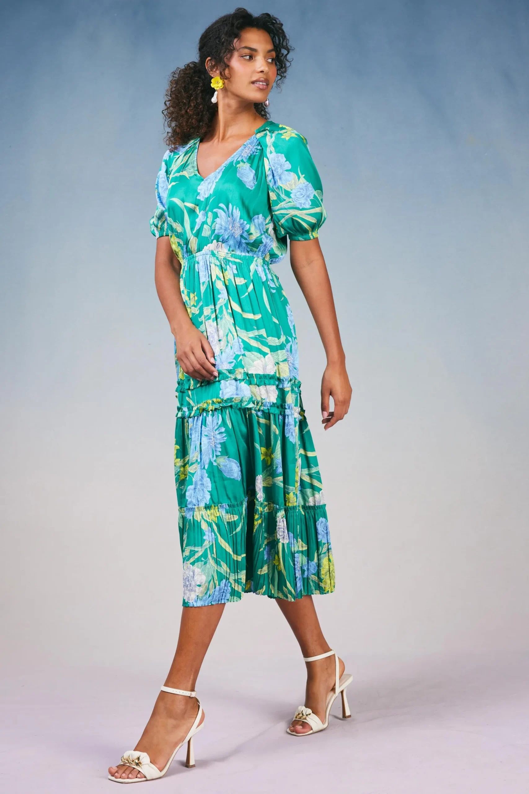 Current Air Midi Dresses-Hana Botanical Midi Dress GREENFLORAL