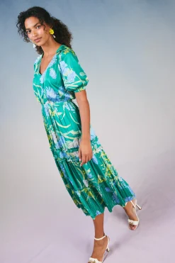 Current Air Midi Dresses-Hana Botanical Midi Dress GREENFLORAL