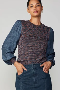 Current Air Long Sleeve Tops | Sweaters-Heather Contrast Sweater Top NAVY