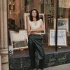 Current Air Pants-High Rise Leather Trousers DARKGREEN