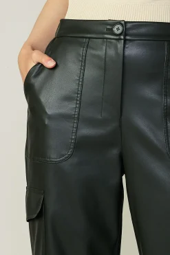 Current Air Pants-High Rise Leather Trousers DARKGREEN