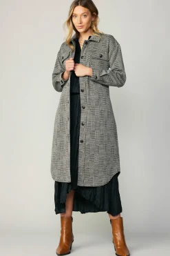 Current Air Coats & Jackets-Houndstooth Long Shacket Coat Grey