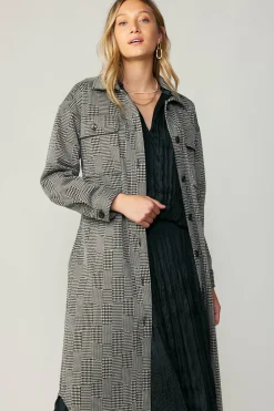 Current Air Coats & Jackets-Houndstooth Long Shacket Coat Grey