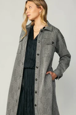 Current Air Coats & Jackets-Houndstooth Long Shacket Coat Grey