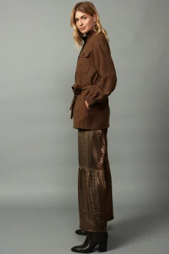 Current Air Coats & Jackets-Houndstooth Oversized Jacket TOFFEE