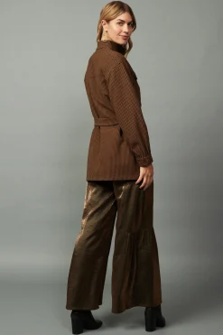 Current Air Coats & Jackets-Houndstooth Oversized Jacket TOFFEE
