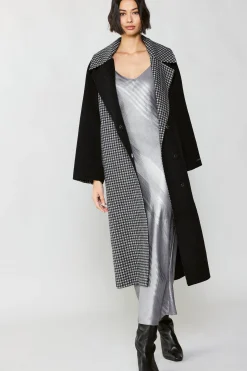 Current Air Coats & Jackets-Houndstooth Oversized Wool Coat BLACK-HOUNDSTOOTH