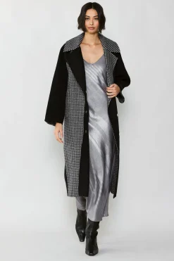 Current Air Coats & Jackets-Houndstooth Oversized Wool Coat BLACK-HOUNDSTOOTH