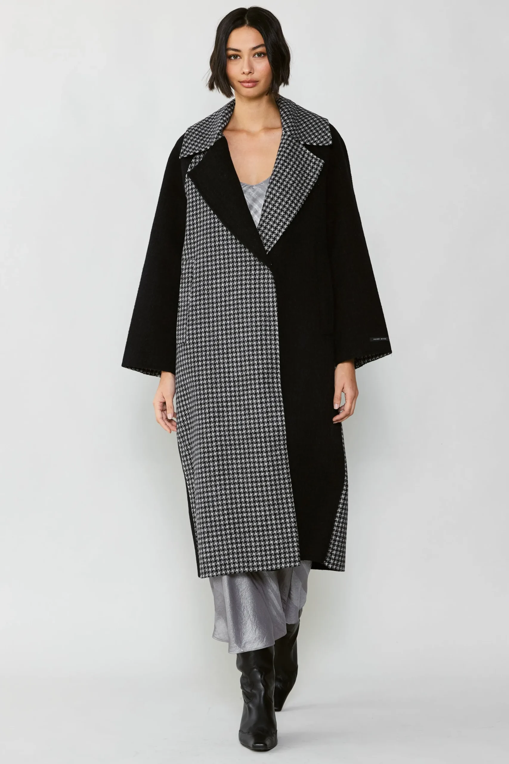 Current Air Coats & Jackets-Houndstooth Oversized Wool Coat BLACK-HOUNDSTOOTH