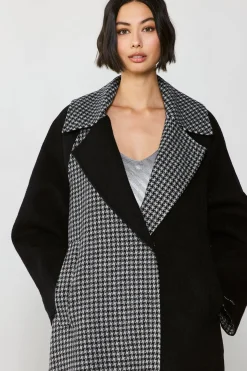 Current Air Coats & Jackets-Houndstooth Oversized Wool Coat BLACK-HOUNDSTOOTH