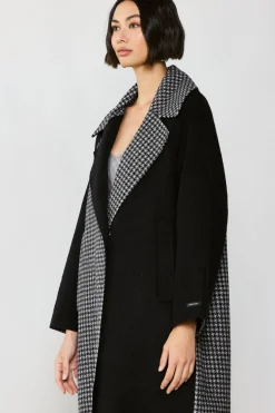 Current Air Coats & Jackets-Houndstooth Oversized Wool Coat BLACK-HOUNDSTOOTH