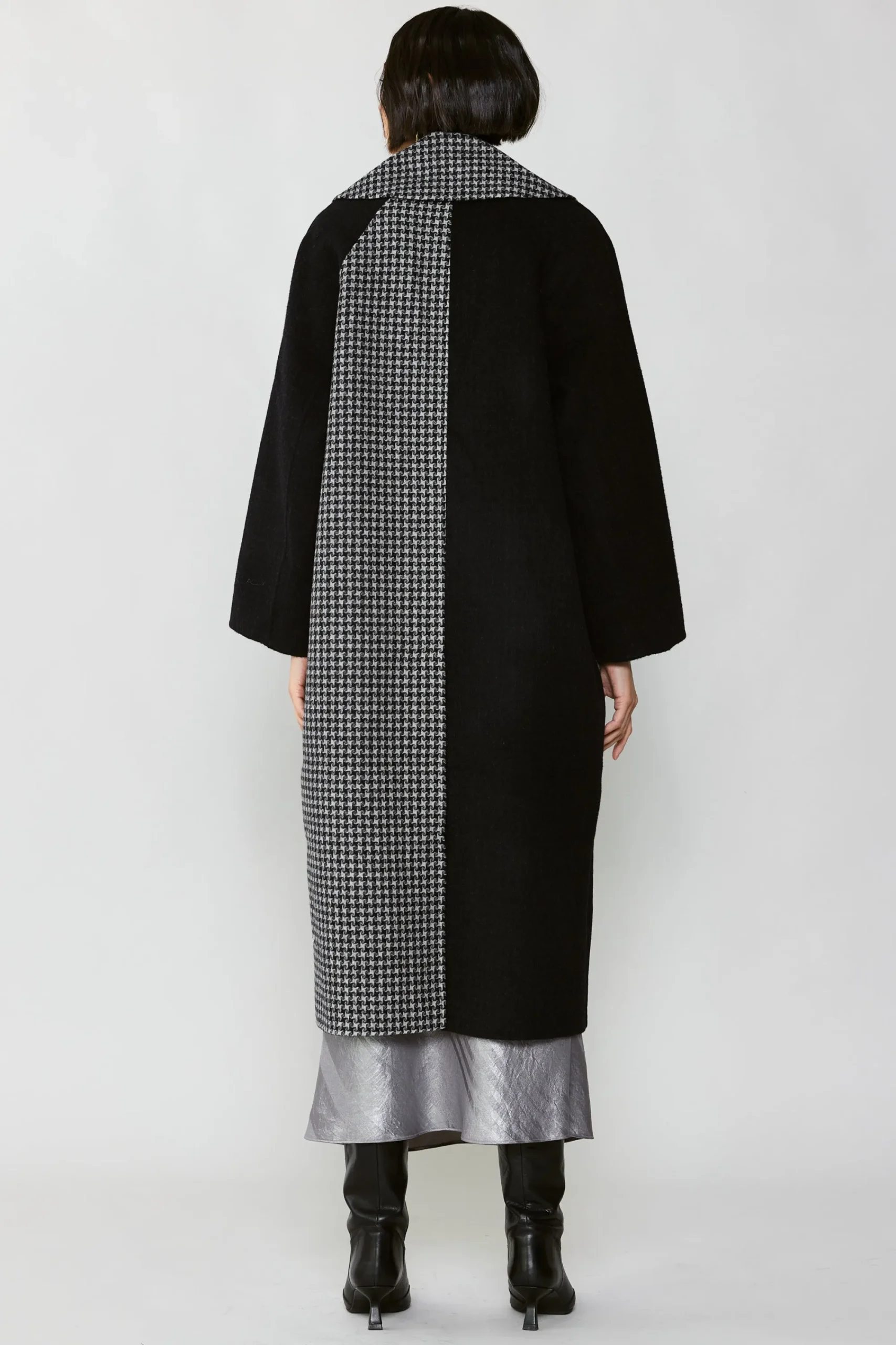 Current Air Coats & Jackets-Houndstooth Oversized Wool Coat BLACK-HOUNDSTOOTH