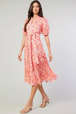 Current Air Midi Dresses-Ilana Pleated Midi Dress REDMLT