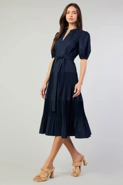 Current Air Midi Dresses-Ilana Pleated Midi Dress NAVY