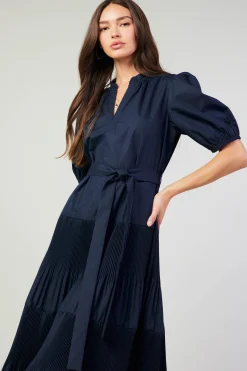 Current Air Midi Dresses-Ilana Pleated Midi Dress NAVY