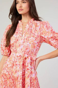 Current Air Midi Dresses-Ilana Pleated Midi Dress REDMLT