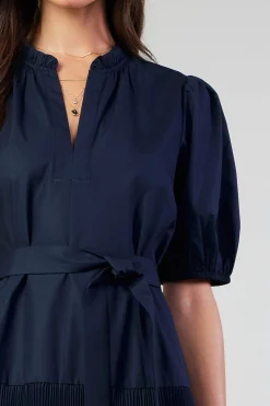 Current Air Midi Dresses-Ilana Pleated Midi Dress NAVY