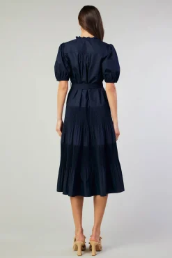 Current Air Midi Dresses-Ilana Pleated Midi Dress NAVY