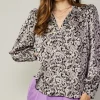 Current Air Long Sleeve Tops-Jacquard Paisley Blouse BLACK