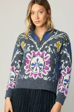 Current Air Sweaters-Jacquard Zip Sweater MULTI