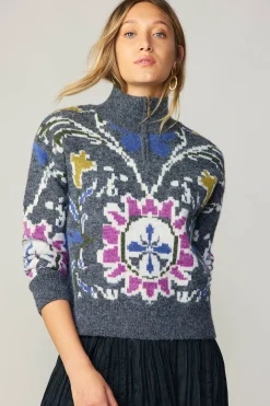 Current Air Sweaters-Jacquard Zip Sweater MULTI
