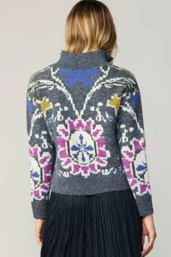 Current Air Sweaters-Jacquard Zip Sweater MULTI