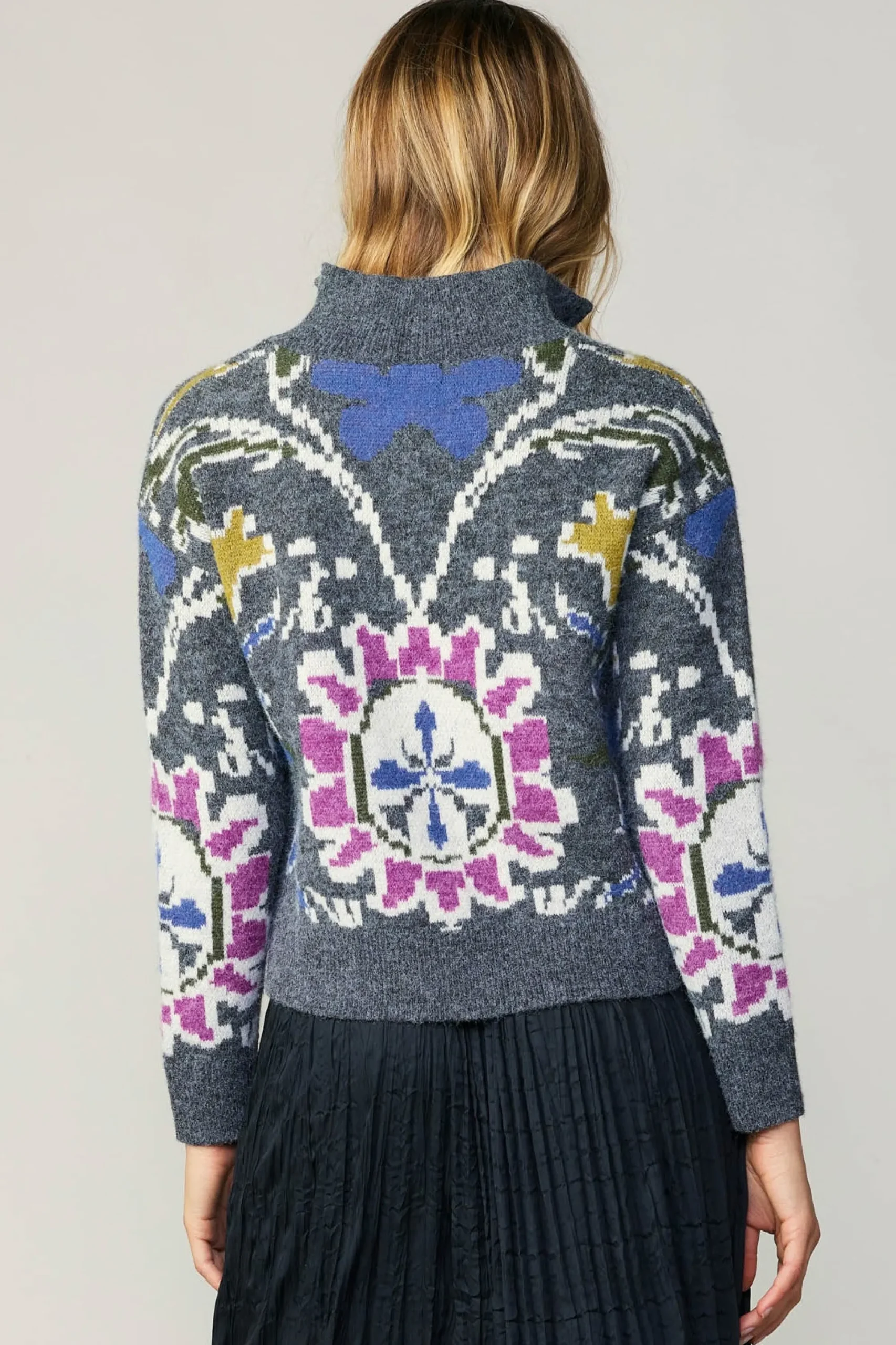 Current Air Sweaters-Jacquard Zip Sweater MULTI