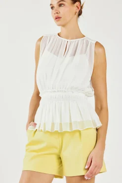 Current Air Sleeveless Tops-Keyhole Organza Top WHITE