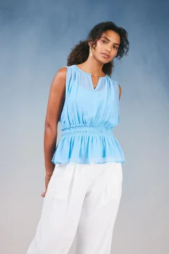 Current Air Sleeveless Tops-Keyhole Organza Top PASTELBLUE