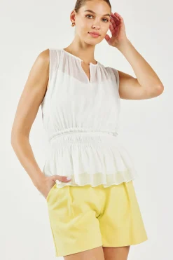 Current Air Sleeveless Tops-Keyhole Organza Top WHITE
