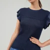 Current Air Knitwear-Knit Crewneck Ruffled Tank NAVY