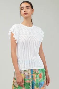 Current Air Knitwear-Knit Crewneck Ruffled Tank WHITE