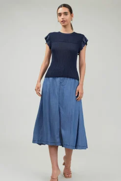 Current Air Knitwear-Knit Crewneck Ruffled Tank NAVY