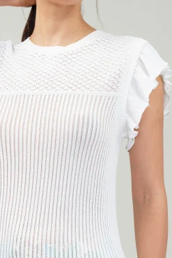 Current Air Knitwear-Knit Crewneck Ruffled Tank WHITE