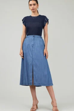Current Air Knitwear-Knit Crewneck Ruffled Tank NAVY