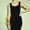 Current Air Knitwear | Midi Dresses-Knit Fringe Hem Dress BLACK