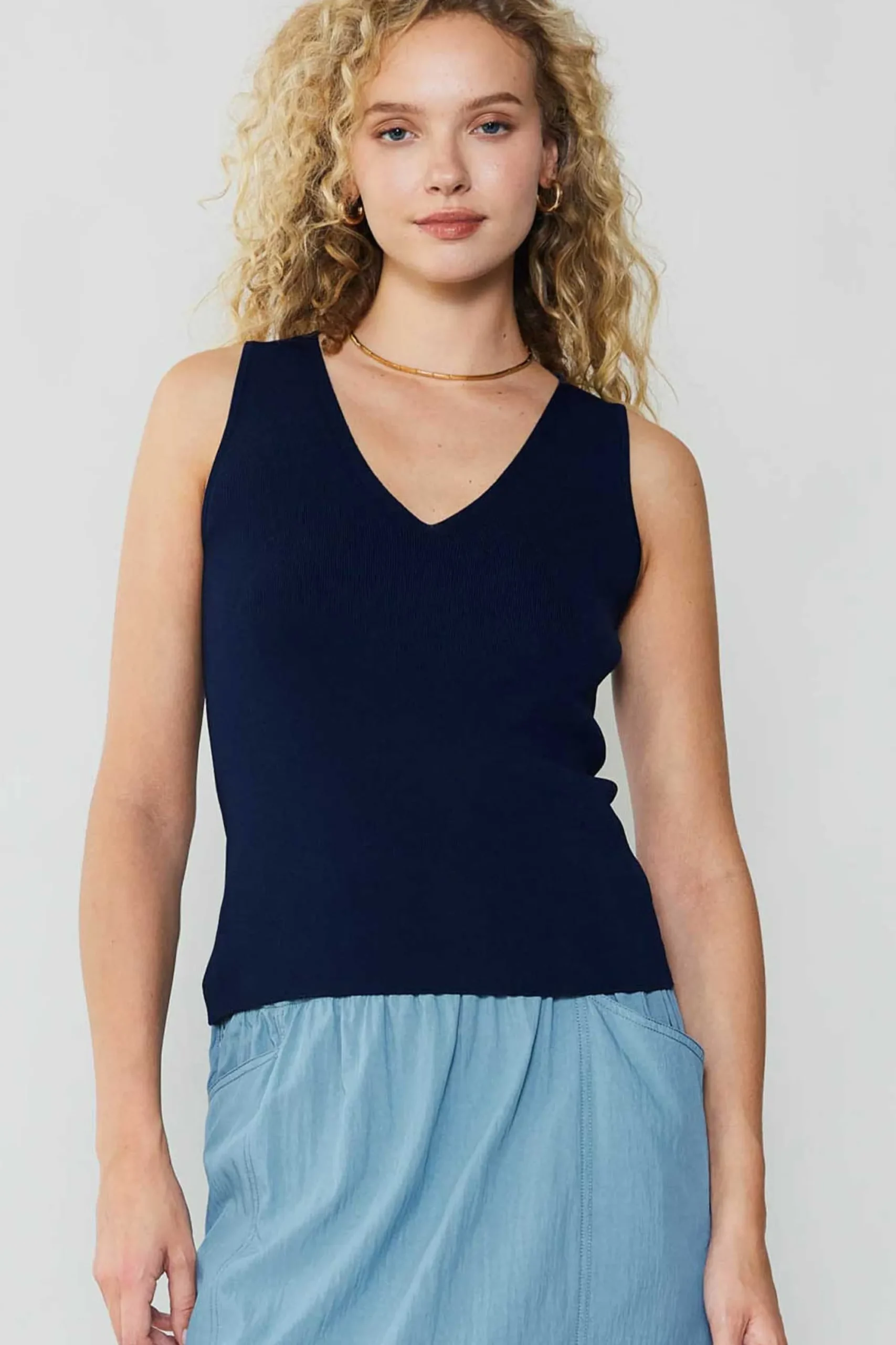 Current Air Knitwear | Sleeveless Tops-Knit Tank Top NAVY