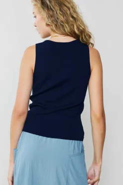 Current Air Knitwear | Sleeveless Tops-Knit Tank Top NAVY