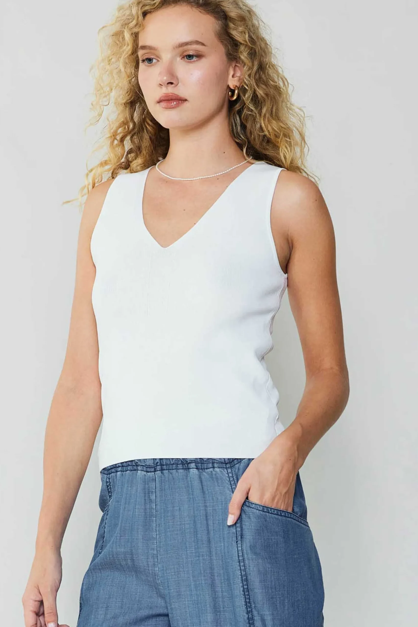 Current Air Knitwear | Sleeveless Tops-Knit Tank Top WHITE