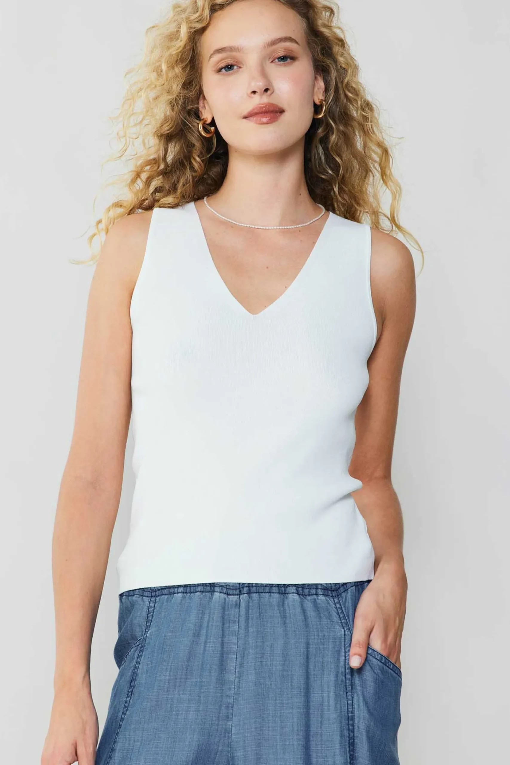 Current Air Knitwear | Sleeveless Tops-Knit Tank Top WHITE