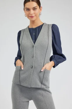 Current Air Knitwear-Knit Vest HEATHERGREY