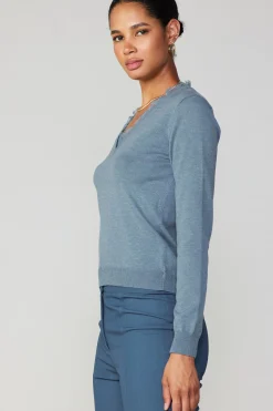 Current Air Long Sleeve Tops | Sweaters-Lace Collar Sweater Top DUSTYBLUE