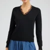 Current Air Knitwear | Sweaters-Lace Detail Sweater Top BLACK